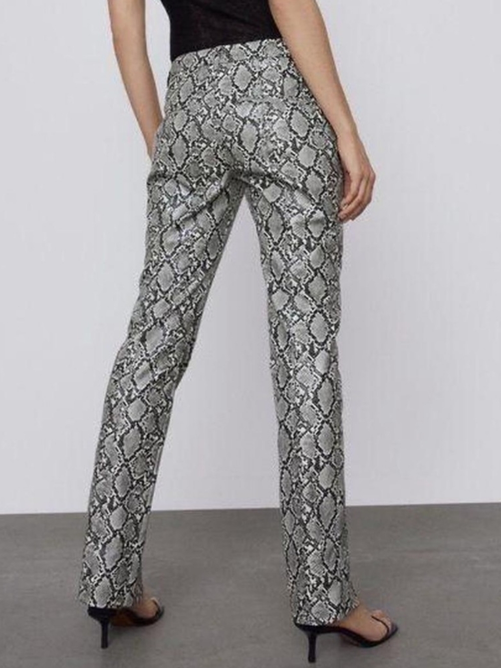 Zara Snake Print Faux Leather Split Hem Pants Large